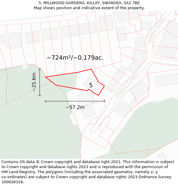 5, MILLWOOD GARDENS, KILLAY, SWANSEA, SA2 7BE: Plot and title map