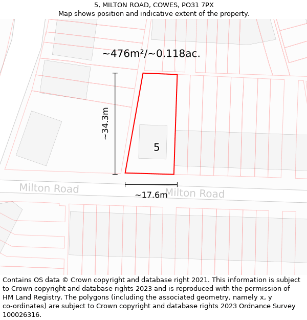 5, MILTON ROAD, COWES, PO31 7PX: Plot and title map