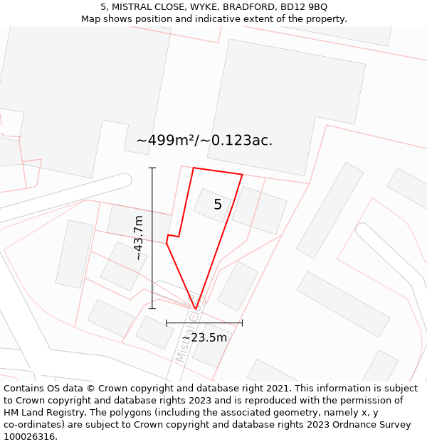 5, MISTRAL CLOSE, WYKE, BRADFORD, BD12 9BQ: Plot and title map