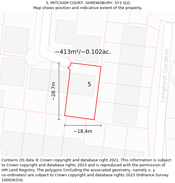 5, MITCHAM COURT, SHREWSBURY, SY3 5LG: Plot and title map