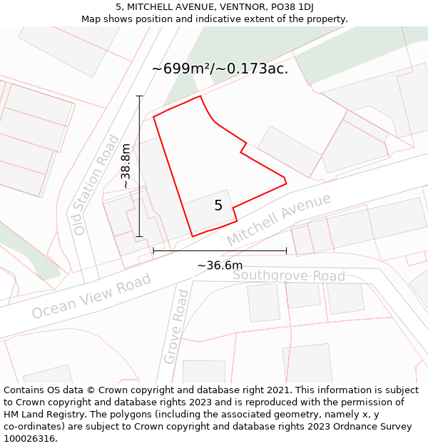 5, MITCHELL AVENUE, VENTNOR, PO38 1DJ: Plot and title map