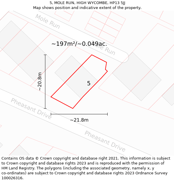 5, MOLE RUN, HIGH WYCOMBE, HP13 5JJ: Plot and title map