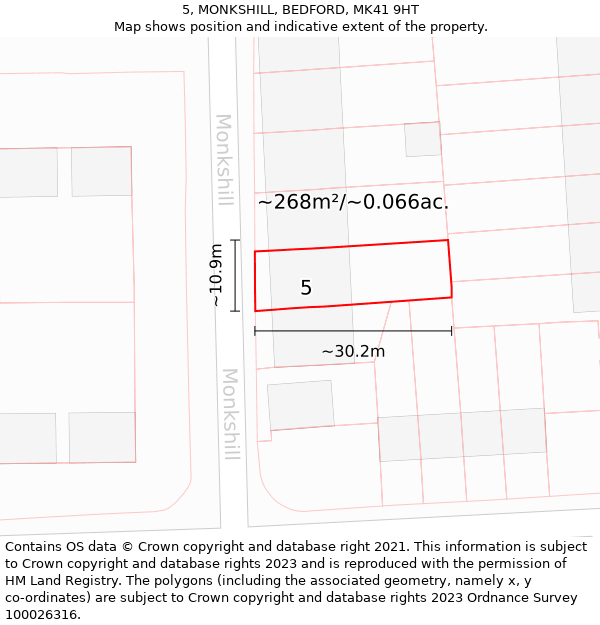 5, MONKSHILL, BEDFORD, MK41 9HT: Plot and title map