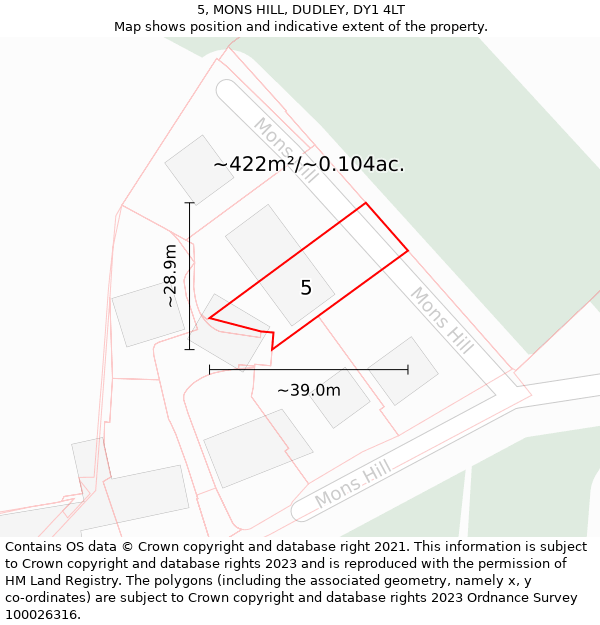 5, MONS HILL, DUDLEY, DY1 4LT: Plot and title map