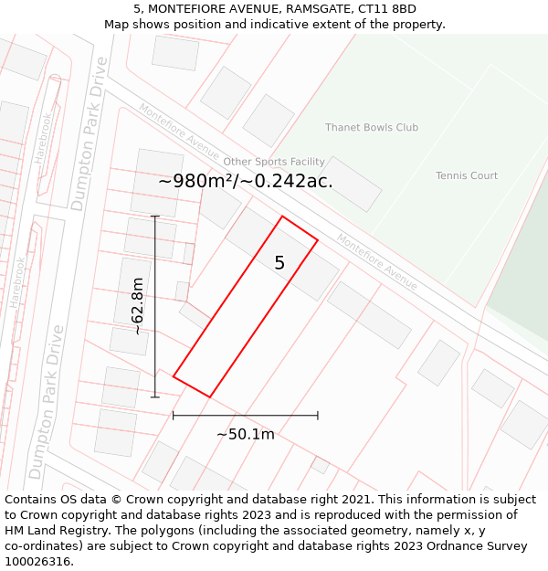 5, MONTEFIORE AVENUE, RAMSGATE, CT11 8BD: Plot and title map