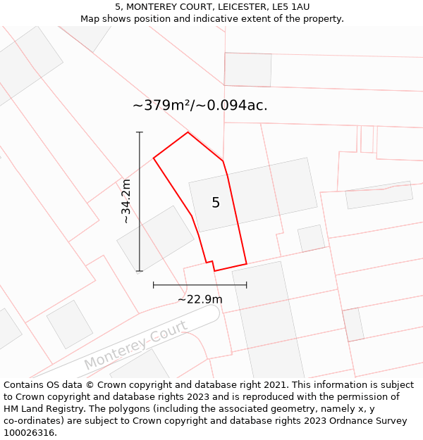 5, MONTEREY COURT, LEICESTER, LE5 1AU: Plot and title map