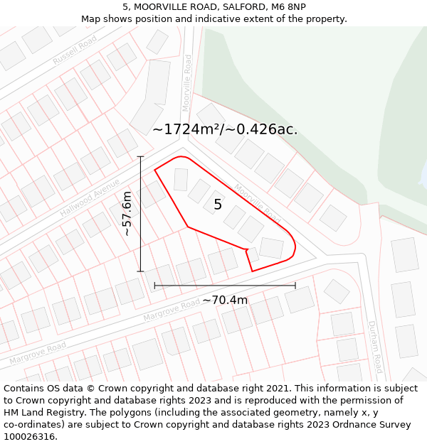 5, MOORVILLE ROAD, SALFORD, M6 8NP: Plot and title map