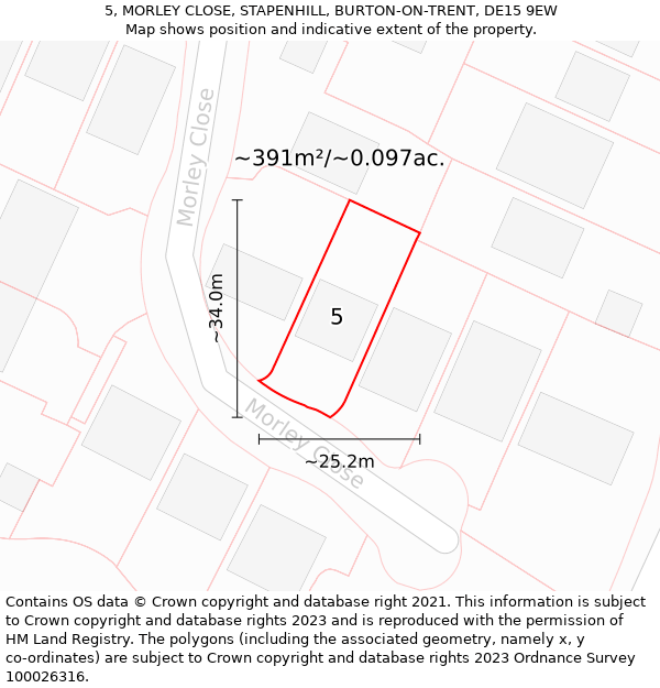 5, MORLEY CLOSE, STAPENHILL, BURTON-ON-TRENT, DE15 9EW: Plot and title map