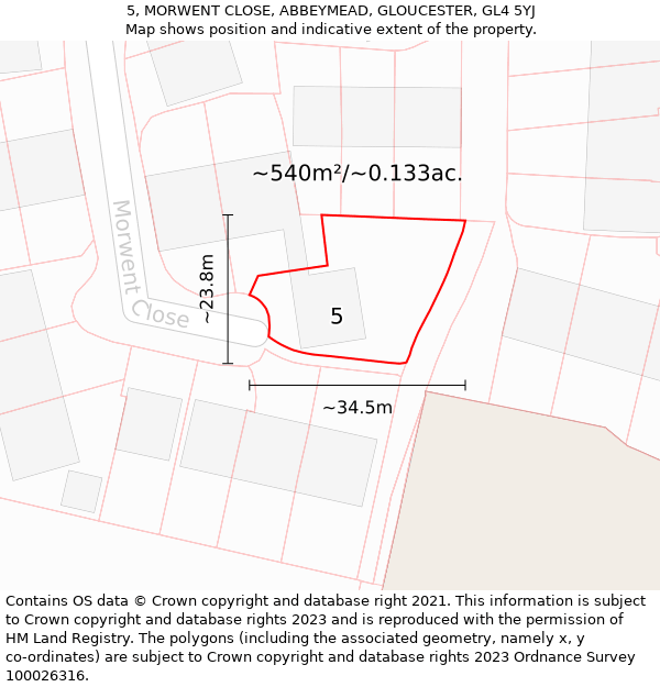 5, MORWENT CLOSE, ABBEYMEAD, GLOUCESTER, GL4 5YJ: Plot and title map