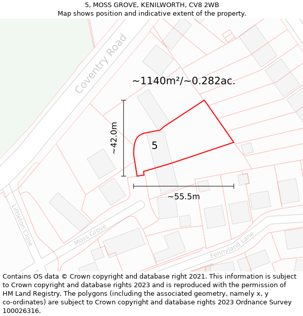 5, MOSS GROVE, KENILWORTH, CV8 2WB: Plot and title map