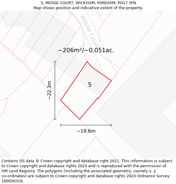 5, MOSSE COURT, WICKHAM, FAREHAM, PO17 5FN: Plot and title map