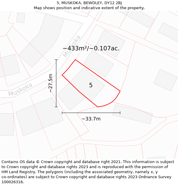 5, MUSKOKA, BEWDLEY, DY12 2BJ: Plot and title map