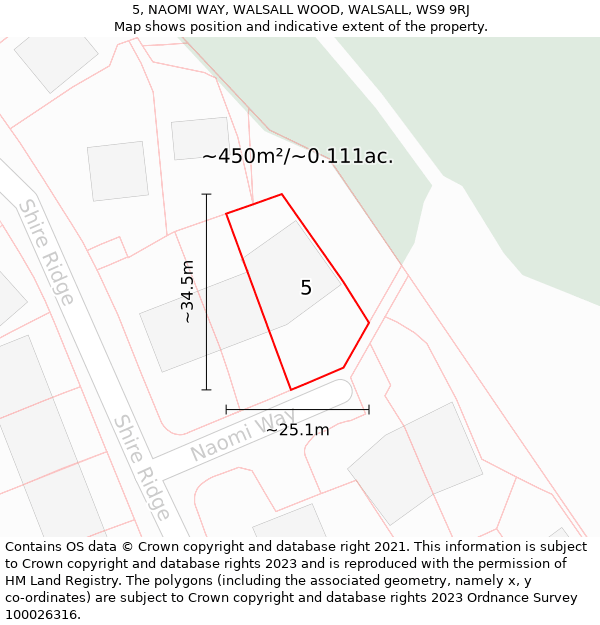 5, NAOMI WAY, WALSALL WOOD, WALSALL, WS9 9RJ: Plot and title map