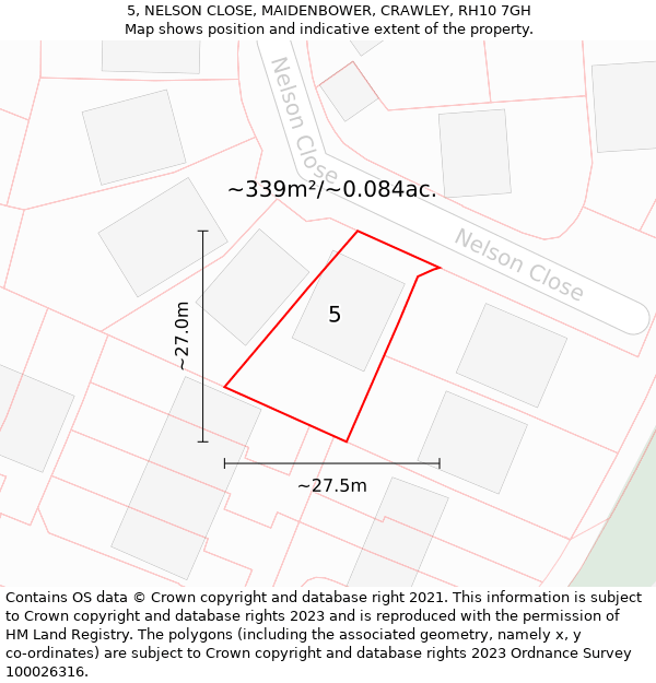 5, NELSON CLOSE, MAIDENBOWER, CRAWLEY, RH10 7GH: Plot and title map