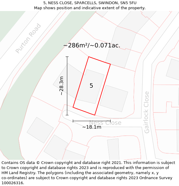 5, NESS CLOSE, SPARCELLS, SWINDON, SN5 5FU: Plot and title map