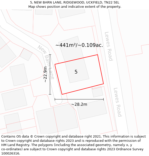 5, NEW BARN LANE, RIDGEWOOD, UCKFIELD, TN22 5EL: Plot and title map