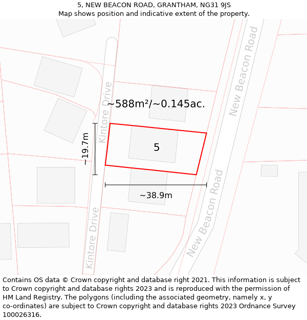 5, NEW BEACON ROAD, GRANTHAM, NG31 9JS: Plot and title map