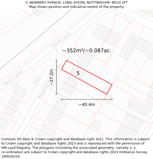 5, NEWBERY AVENUE, LONG EATON, NOTTINGHAM, NG10 2FT: Plot and title map