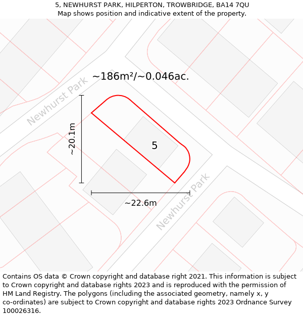 5, NEWHURST PARK, HILPERTON, TROWBRIDGE, BA14 7QU: Plot and title map