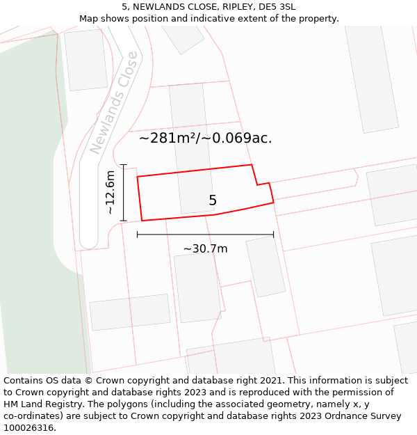 5, NEWLANDS CLOSE, RIPLEY, DE5 3SL: Plot and title map