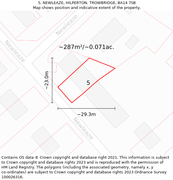 5, NEWLEAZE, HILPERTON, TROWBRIDGE, BA14 7SB: Plot and title map