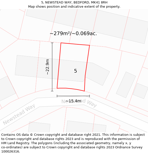 5, NEWSTEAD WAY, BEDFORD, MK41 8RH: Plot and title map