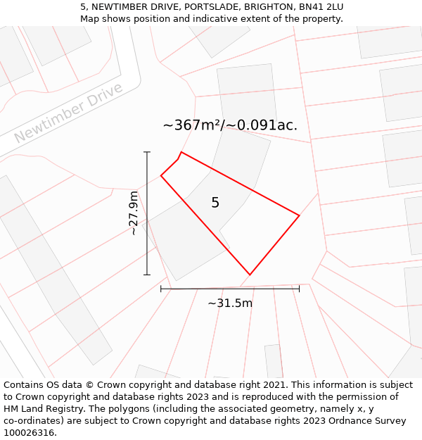 5, NEWTIMBER DRIVE, PORTSLADE, BRIGHTON, BN41 2LU: Plot and title map