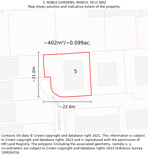 5, NOBLE GARDENS, MARCH, PE15 9DQ: Plot and title map