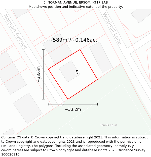 5, NORMAN AVENUE, EPSOM, KT17 3AB: Plot and title map