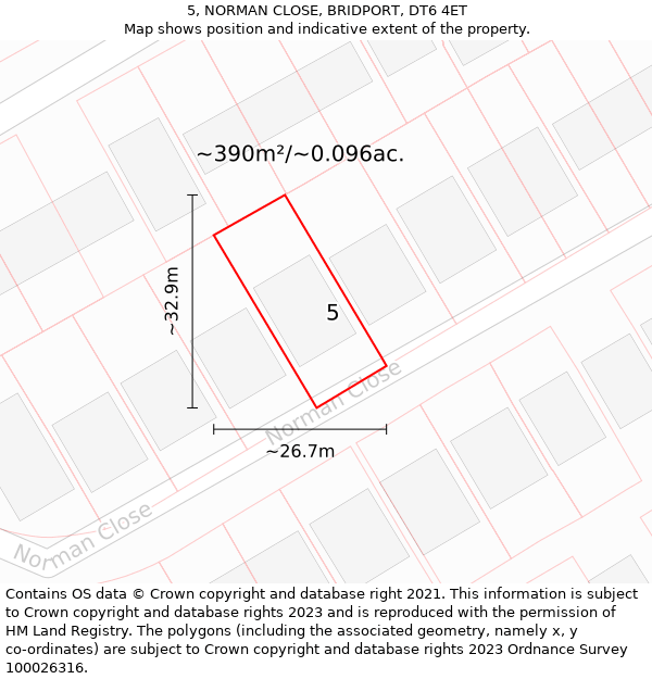 5, NORMAN CLOSE, BRIDPORT, DT6 4ET: Plot and title map