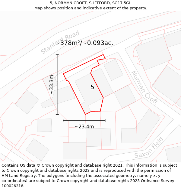 5, NORMAN CROFT, SHEFFORD, SG17 5GL: Plot and title map