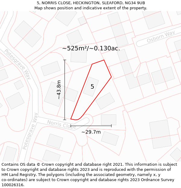 5, NORRIS CLOSE, HECKINGTON, SLEAFORD, NG34 9UB: Plot and title map