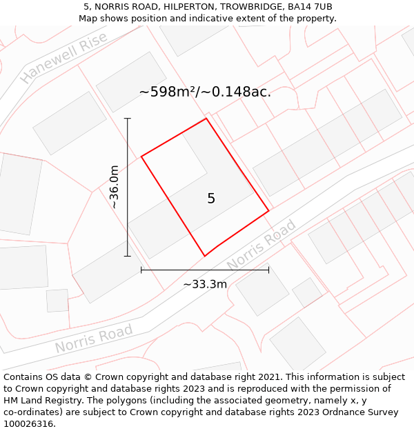 5, NORRIS ROAD, HILPERTON, TROWBRIDGE, BA14 7UB: Plot and title map