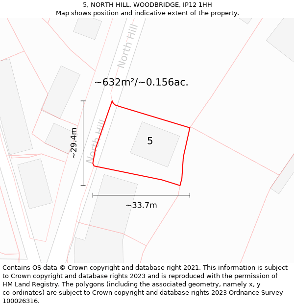 5, NORTH HILL, WOODBRIDGE, IP12 1HH: Plot and title map