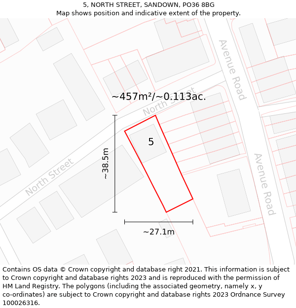 5, NORTH STREET, SANDOWN, PO36 8BG: Plot and title map