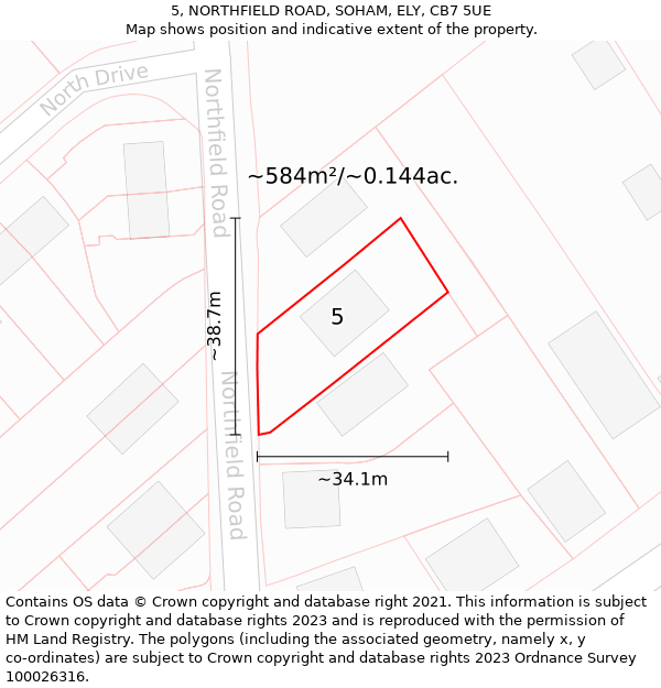 5, NORTHFIELD ROAD, SOHAM, ELY, CB7 5UE: Plot and title map