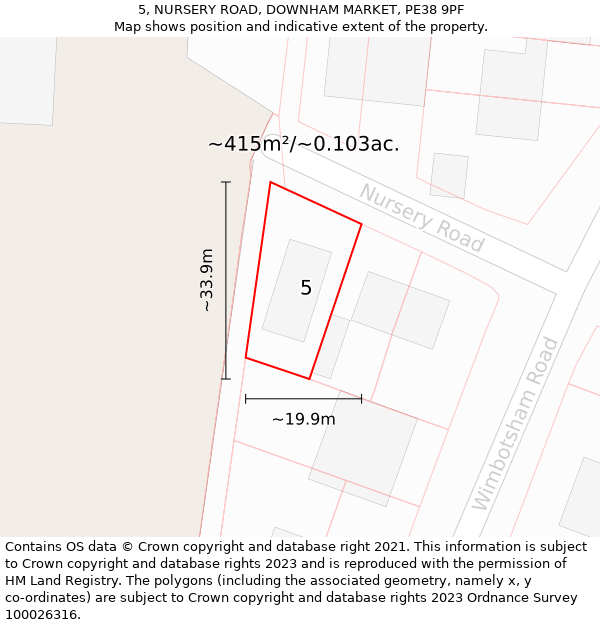 5, NURSERY ROAD, DOWNHAM MARKET, PE38 9PF: Plot and title map