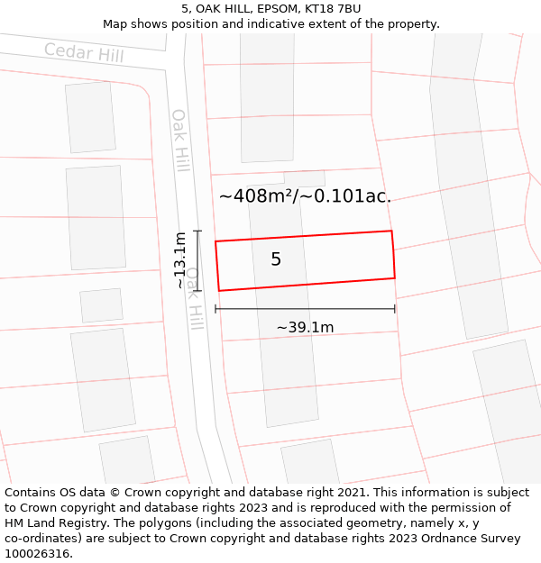 5, OAK HILL, EPSOM, KT18 7BU: Plot and title map