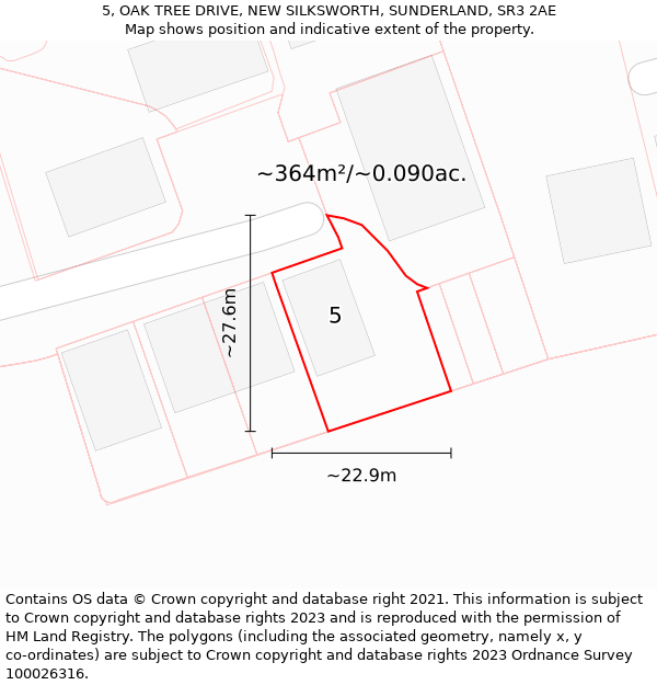 5, OAK TREE DRIVE, NEW SILKSWORTH, SUNDERLAND, SR3 2AE: Plot and title map