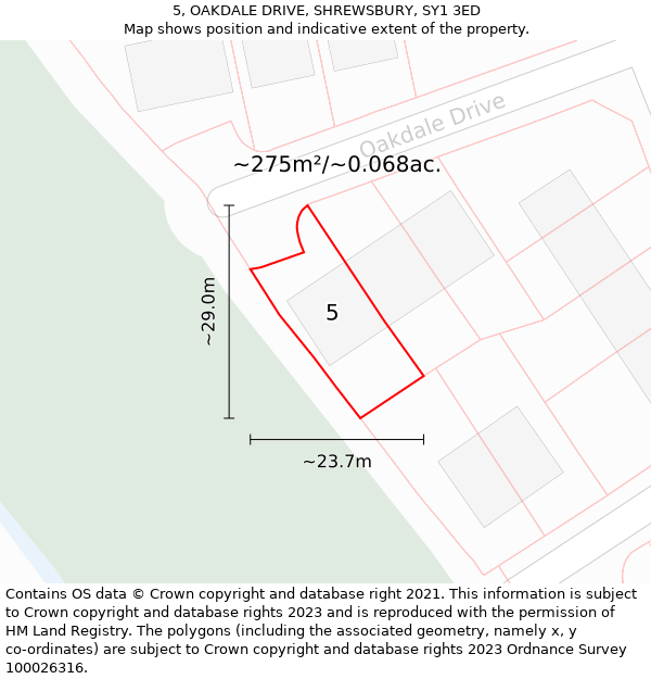 5, OAKDALE DRIVE, SHREWSBURY, SY1 3ED: Plot and title map