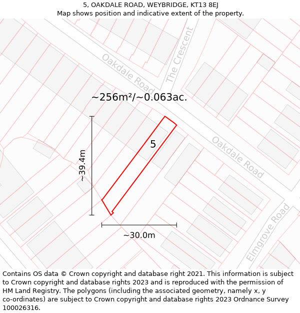 5, OAKDALE ROAD, WEYBRIDGE, KT13 8EJ: Plot and title map