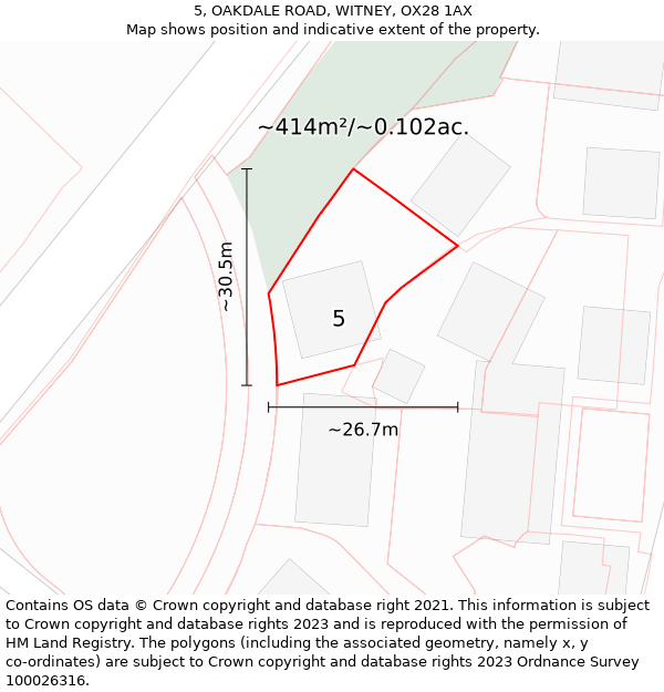 5, OAKDALE ROAD, WITNEY, OX28 1AX: Plot and title map
