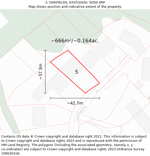 5, OAKFIELDS, EASTLEIGH, SO50 4RP: Plot and title map