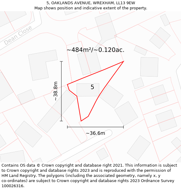 5, OAKLANDS AVENUE, WREXHAM, LL13 9EW: Plot and title map