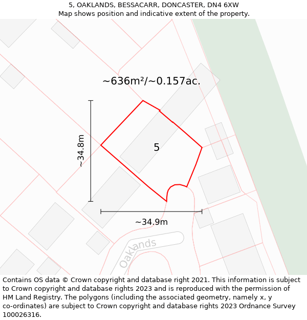 5, OAKLANDS, BESSACARR, DONCASTER, DN4 6XW: Plot and title map