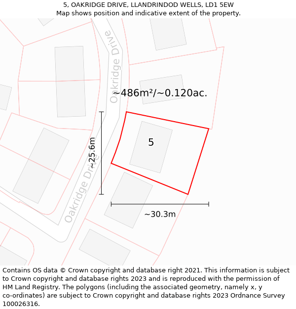 5, OAKRIDGE DRIVE, LLANDRINDOD WELLS, LD1 5EW: Plot and title map