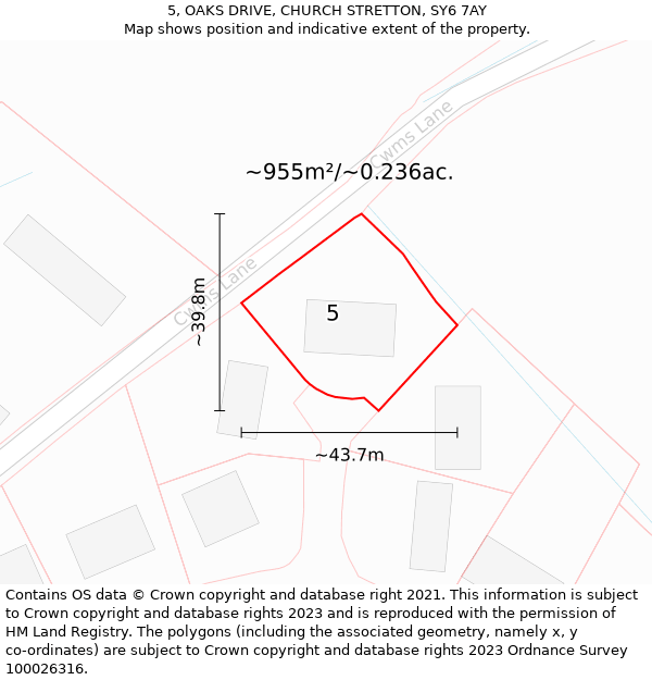 5, OAKS DRIVE, CHURCH STRETTON, SY6 7AY: Plot and title map