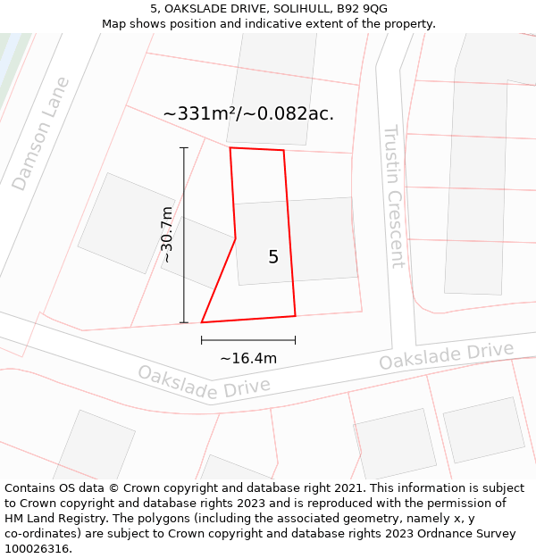 5, OAKSLADE DRIVE, SOLIHULL, B92 9QG: Plot and title map