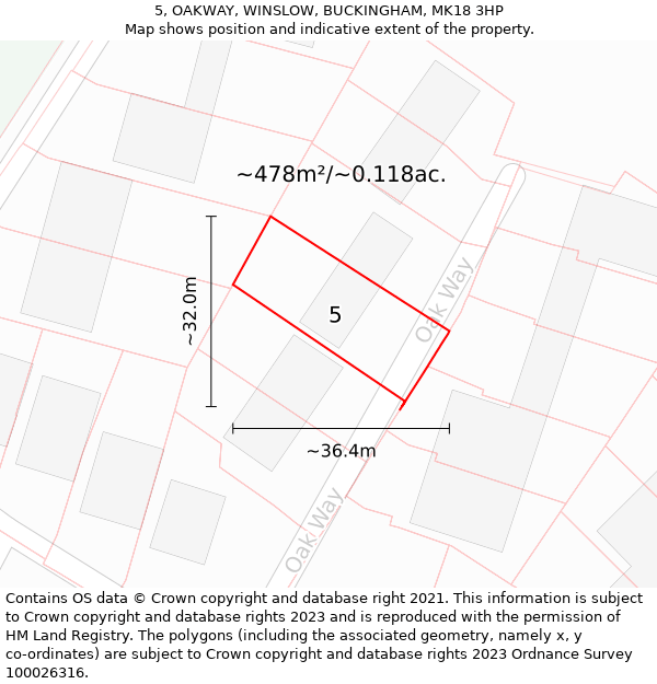 5, OAKWAY, WINSLOW, BUCKINGHAM, MK18 3HP: Plot and title map