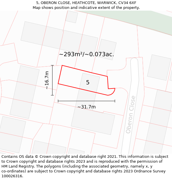 5, OBERON CLOSE, HEATHCOTE, WARWICK, CV34 6XF: Plot and title map